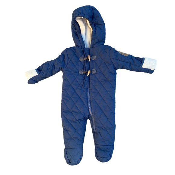 Perry Ellis Baby Diamond Quilted Fleece Lined One-Piece Navy Snowsuit-6-9mos - Picture 2 of 16